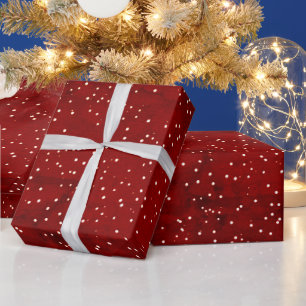 Moderne Schneemuster weiße Tupfen auf rotem Marmor Geschenkpapier