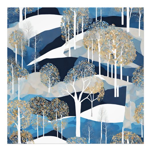 Moderne schneeweiße blaue Winterwälder Fotodruck (Vorne)