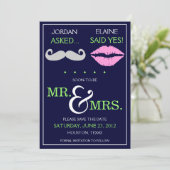 Moderne Schnurrbart-Lippen Mr. & Mrs. Save the Dat Date (Stehend Vorderseite)