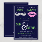Moderne Schnurrbart-Lippen Mr. & Mrs. Save the Dat Date (Vorne/Hinten)