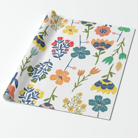 Moderne schöne Blumenmuster Rosa gelb grün Geschenkpapier (Ungerollt)
