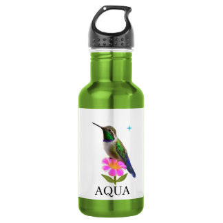 Moderne schöne Kolibri mit Blume auf Weiß Edelstahlflasche