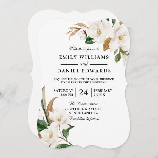 Moderne schöne weiße Blumenhochzeit Einladung (Vorne/Hinten)