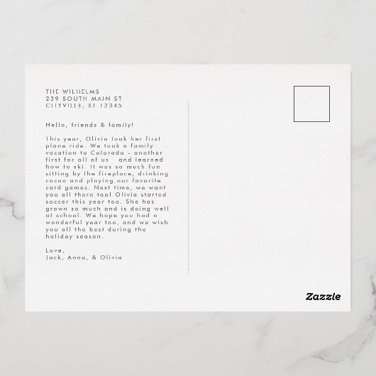 Moderne schöne Winterschneedecke Postkarte (Rückseite)