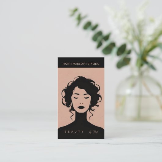 Moderne Schönheit Makeup Haar Nägel Pfirsich Pink Visitenkarte (Stehend Vorderseite)