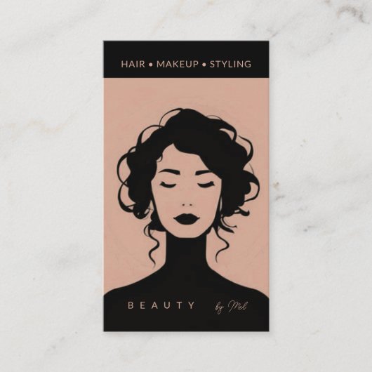 Moderne Schönheit Makeup Haar Nägel Pfirsich Pink Visitenkarte (Vorderseite)