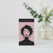 Moderne Schönheit Makeup Haar Nägel Rosa Schwarz Visitenkarte (Stehend Vorderseite)