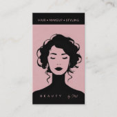 Moderne Schönheit Makeup Haar Nägel Rosa Schwarz Visitenkarte (Vorderseite)