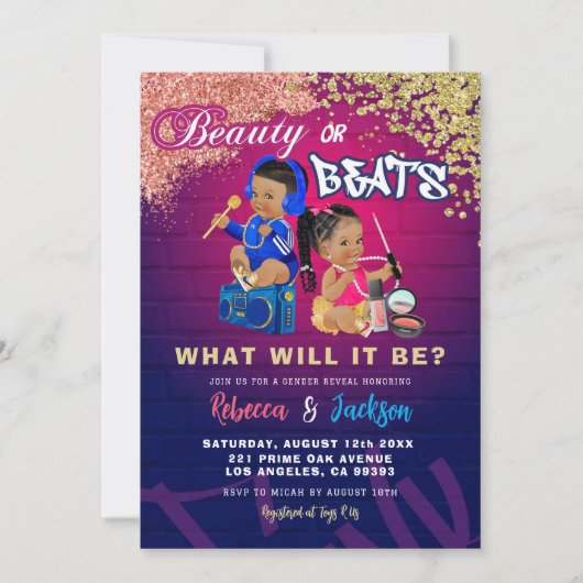 Moderne Schönheit oder Beats Gender-Aufdeckung Einladung (Vorderseite)