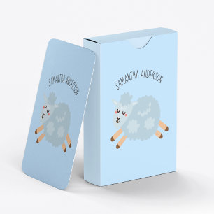Moderne Schönheit Pastell Blau Schaf Und Kind Name Spielkarten