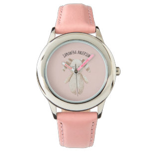 Moderne Schönheit Pastell Pink Bunny mit Namen Armbanduhr