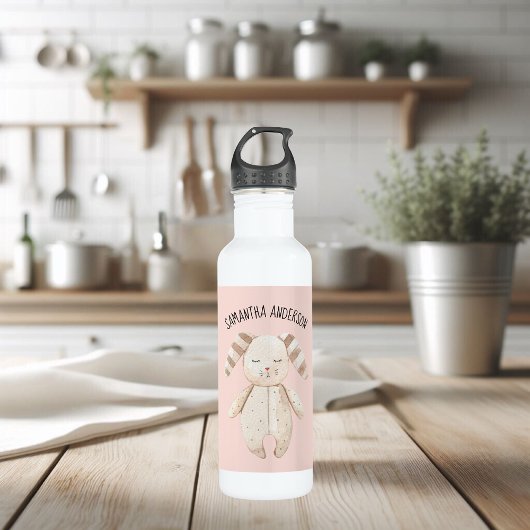 Moderne Schönheit Pastell Pink Bunny mit Namen Edelstahlflasche