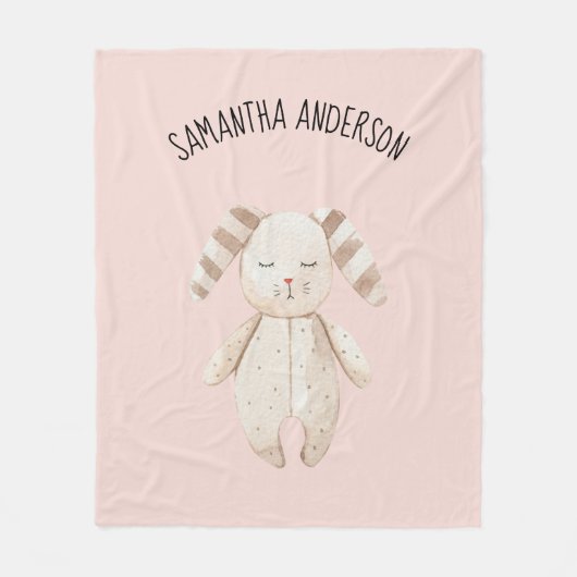 Moderne Schönheit Pastell Pink Bunny mit Namen Fleecedecke (Vorderseite)