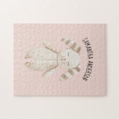Moderne Schönheit Pastell Pink Bunny mit Namen Puzzle (Horizontal)