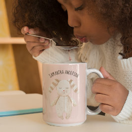 Moderne Schönheit Pastell Pink Bunny mit Namen Zweifarbige Tasse