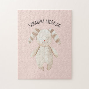 Moderne Schönheit Pastell Rosa Hase Mit Namen Puzzle