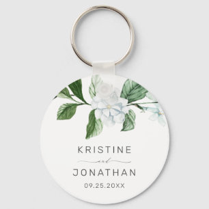 Moderne Schönheitskraut Weiße Blumenhochzeit Schlüsselanhänger