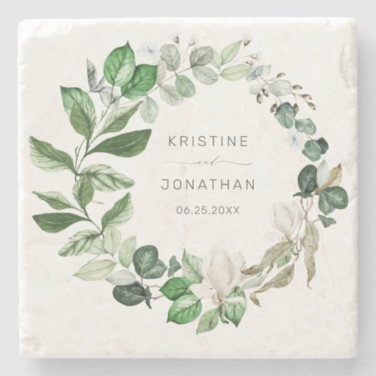 Moderne Schönheitskraut Weiße Blumenhochzeit Steinuntersetzer (Vorderseite)