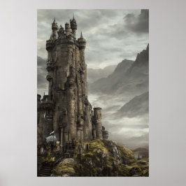 Moderne schottische Burgberge auf einer Klippe Poster