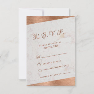 Moderne Schräge Marmor Kupfer Kalligrafie Hochzeit RSVP Karte