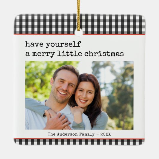 Moderne Schreibmaschine Merry Little Christmas Fot Keramikornament (Rückseite)