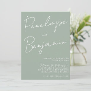 Moderne Schreibschrift Dusty Sage Hochzeit Einladung