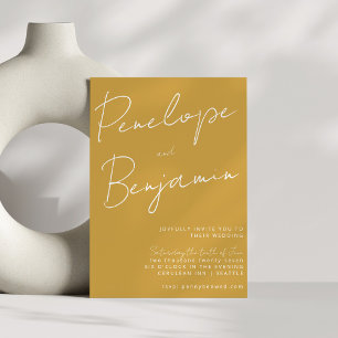 Moderne Schreibschrift Dusty Yellow Hochzeit Einladung
