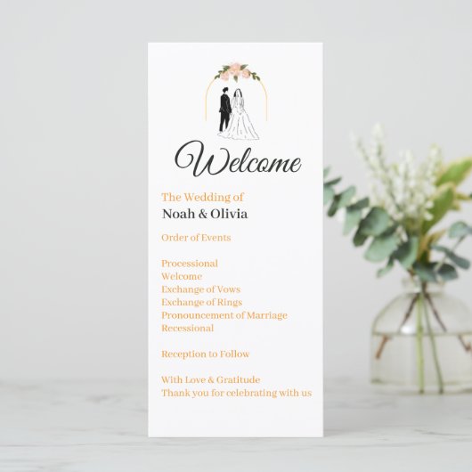Moderne Schreibschrift-Hochzeitsprogrammkarte (Stehend Vorderseite)