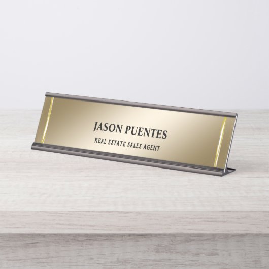 Moderne Schreibtischtafel mit goldener Eleganz Schreibtischnamensplakette (Vorderseite )