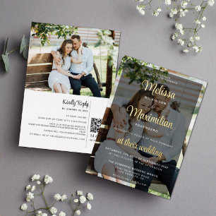Moderne Schrift 2 Fotos schwarz mit Online-RSVP Go Folieneinladung