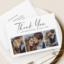 Moderne Schrift 3 Foto-Hochzeit Dankeskarte