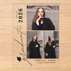Moderne Schrift 3 Fotos Abschlussankündigung Acryleinladungen