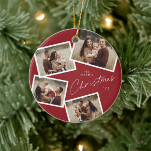 Moderne Schrift 4 Foto Collage Rot Weihnachten Keramik Ornament