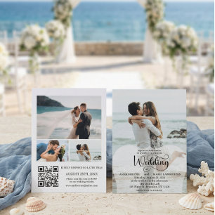 Moderne Schrift 4 Foto QR Code RSVP Hochzeit  Einladung