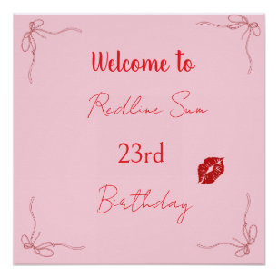 Moderne Schrift Artige Rosa Schleifen Geburtstagsb Poster