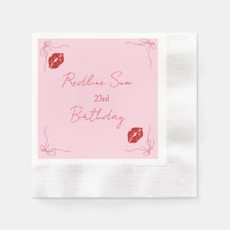 Moderne Schrift Artige Rosa Schleifen Geburtstagsb Serviette
