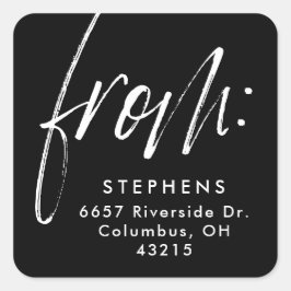 Moderne Schrift aus Schwarz-weißer Rücksendeadress Quadratischer Aufkleber