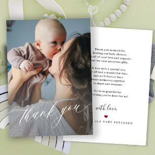 Moderne Schrift Baby-Shower-Foto Dankeskarte