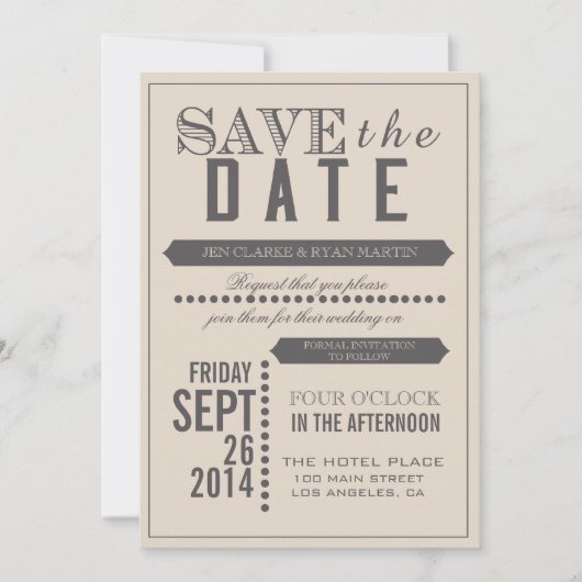 Moderne Schrift Beige & Grau Save the Date (Vorderseite)