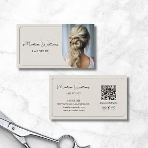 Moderne Schrift benutzerdefiniertes Foto QR Hairst Visitenkarte