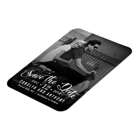 Moderne Schrift | Benutzerdefiniertes Foto Save th Magnet (Linke Seite)