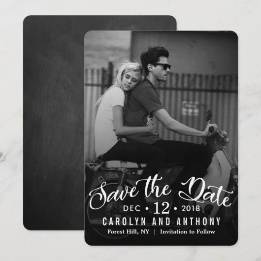 Moderne Schrift | Benutzerdefiniertes Foto Save th The Date (Vorne/Hinten)