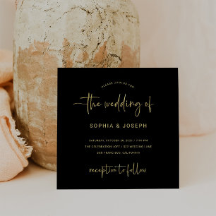 Moderne Schrift   Black and Imitate Gold Wedding Einladung
