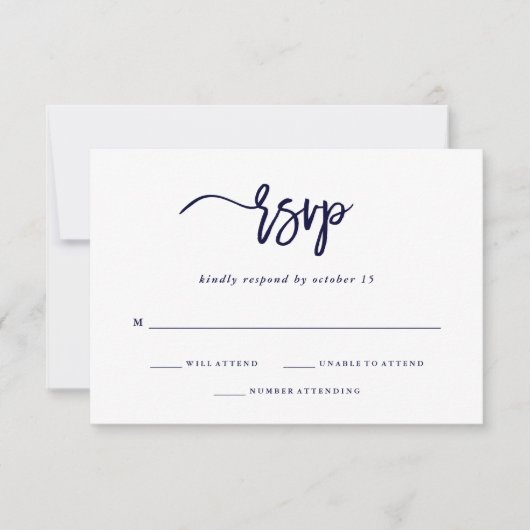 Moderne Schrift | Blue Wedding Response RSVP Karte (Vorderseite)