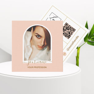 Moderne Schrift Bögen rosa Foto QR-Code-Logo Quadratische Visitenkarte