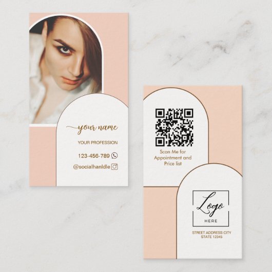 Moderne Schrift Bögen rosa Foto QR-Code-Logo Visitenkarte (Vorne/Hinten)