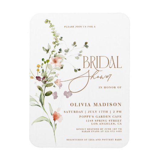 Moderne Schrift Boho Blumen Garten Brautparty Magnet (Vertikal)