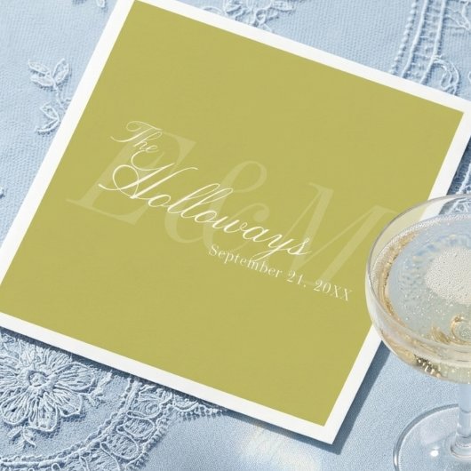 Moderne Schrift Chartreuse Monogramm Hochzeit Serviette