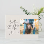 Moderne Schrift dankbar Foto Urlaub Feiertagskarte (Stehend Vorderseite)