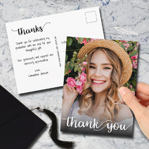 Moderne Schrift Danke Foto Abschlussfeier Postkarte